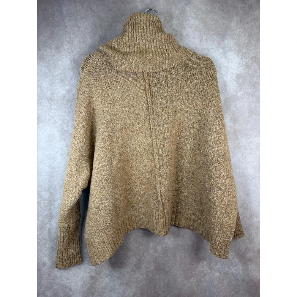 Ruby Moon Women's XS Cowl Neck Sweater Oversized Wool Blend Tan Side Slit - Picture 3 of 5